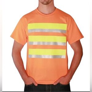 Port and Company Short Sleeve Reflective Tees in Green and Orange Size Large